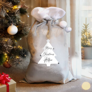 Personalised Christmas Tree Luxury Silver Grey Pom, 5 of 5