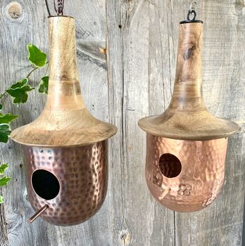 Copper Bird House With Wooden Roof Ltzaf016, 4 of 8