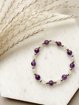 Amethyst And Rose Quartz Crystal Beaded Bracelet, 4 of 6