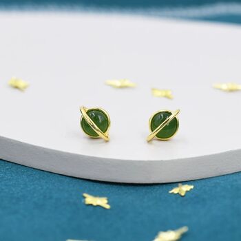 Genuine Jade Crystal Planet Stud Earrings, 5 of 12