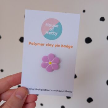 Flower Shaped Polymer Clay Pin Badge, 2 of 2