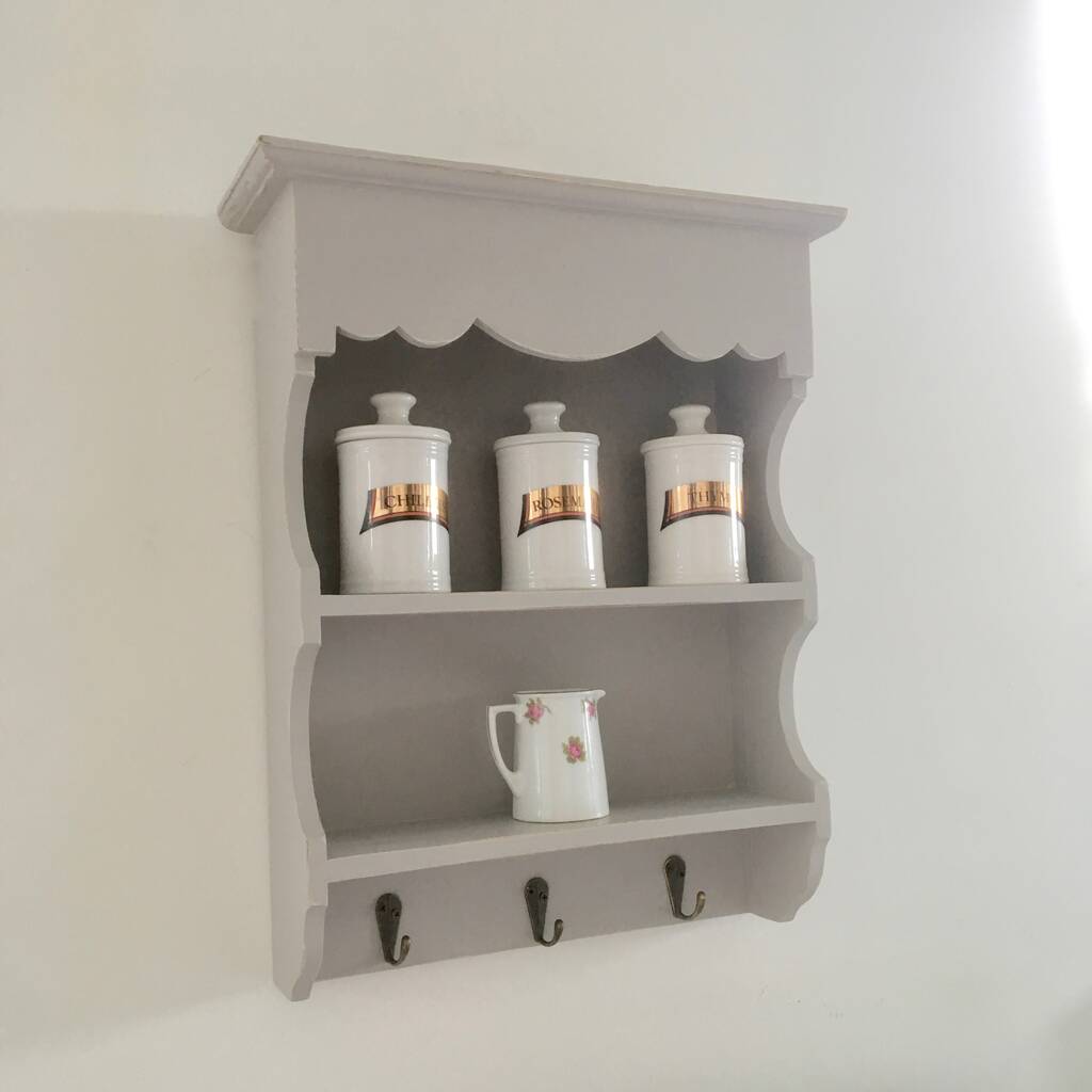Vintage Painted Hanging Wall Shelf With Hooks By Chapel Cards