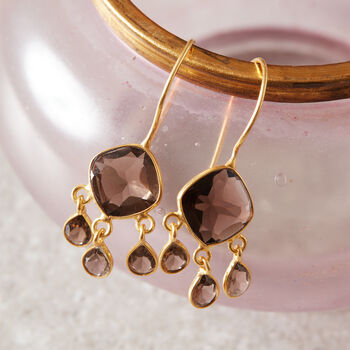 Brown Topaz Cut Gems Gold And Silver Dangly Earrings, 8 of 11