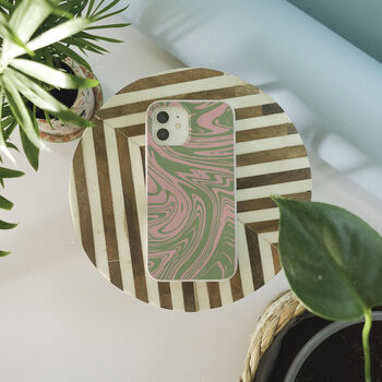 Green And Pink Marble Biodegradable Phone Case, 5 of 8