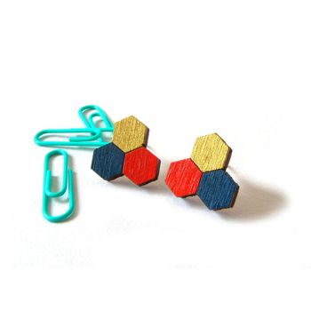 Honeycomb Hexagon Stud Earrings, 2 of 4