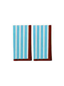 Block Stripe Napkins Set Of Two: Cyan/White, 2 of 6