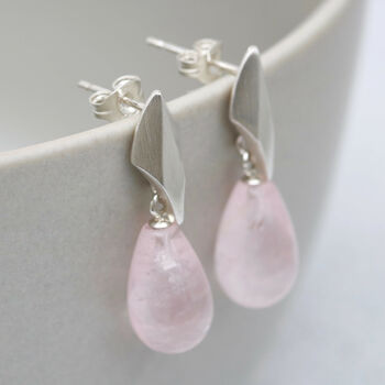 Silver Deco Dropper Earrings With Rose Quartz, 8 of 8