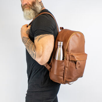 Personalised Brown Leather Backpack With Side Pockets, 3 of 12