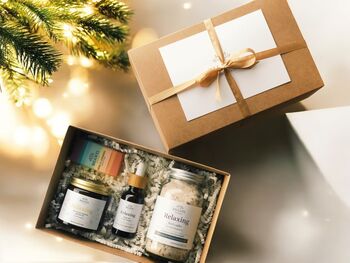 Organic Pamper Box Christmas Gift For Her, Aromatherapy Massage Oil Candle Bath Salt Scented With Essential Oils, 2 of 10