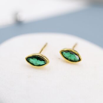 Emerald Green Cz Stud Earrings, 6 of 12
