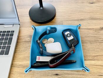 Personalised Sky Blue Leather Accessories Desk Tray, 6 of 10