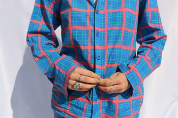 Organic Cotton Can Vibe Blue Tartan Unisex Pyjama, 5 of 9