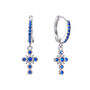 Isabella Blue Silver Cross Huggie Earrings, thumbnail 1 of 2