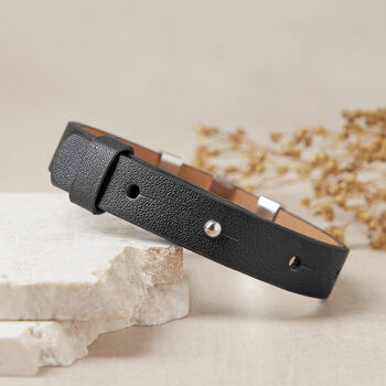Personalised Mens Leather Cuff Names And Dates Bracelet, 6 of 8