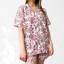 Floral 100% Cotton Ladies Pyjama Short Set In White And Pink, thumbnail 4 of 9