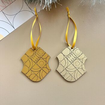 Holiday Decor Wooden Ornament Set Christmas Tree Decor Gold Decor, 4 of 9