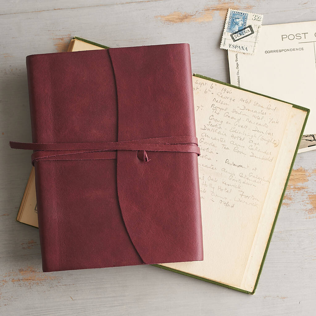 Handmade Burgundy Leather Travel Journal By Gabrielle Izen Illustration