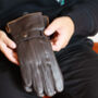 Personalised Men's Brown Leather Gloves With Leather Trim And Strap, thumbnail 1 of 7