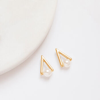 Triangle Shaped Studs With Pearl Detail, 3 of 3