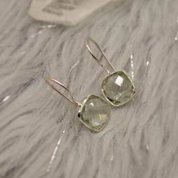Green Amethyst Square Drop Silver Earrings, 5 of 7
