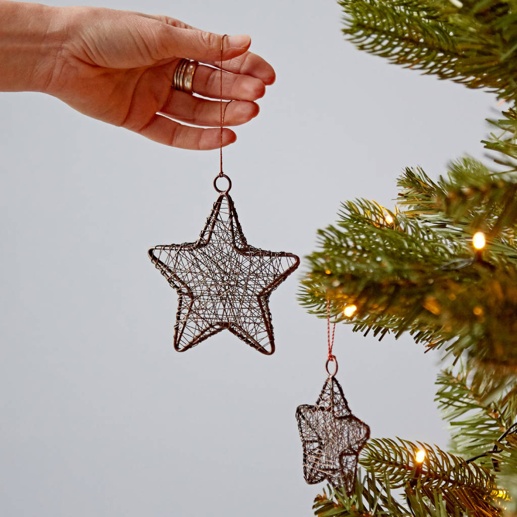 Set of two handcrafted wire star decorations by paper high Set of two handcrafted wire star decorations by paper high