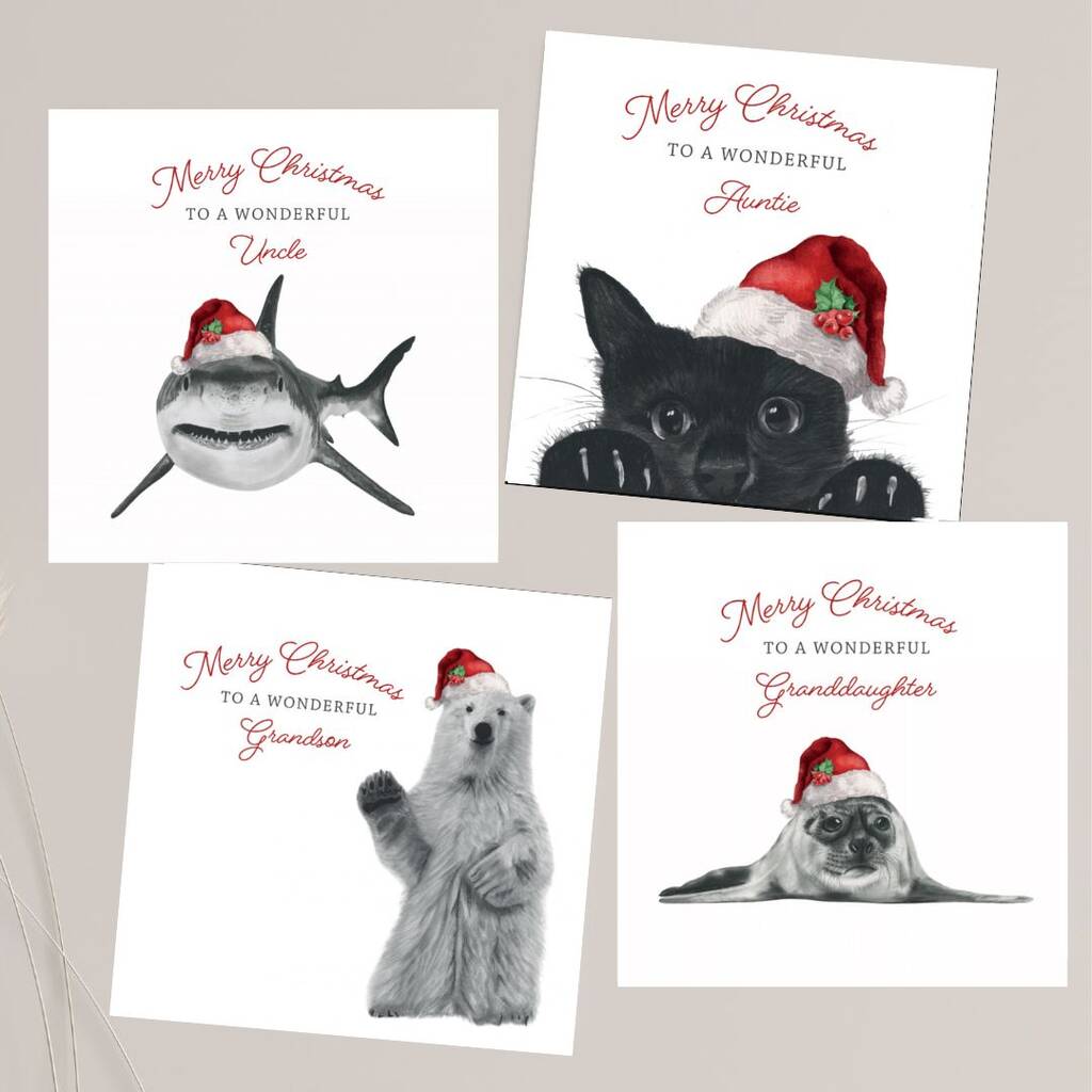 Christmas Cards Festive Animal For Uncle, Aunt, Grandson, Grandaughter