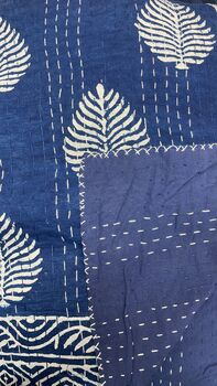 Indigo Blue Patchwork Kantha Quilt Single Bed, 2 of 5