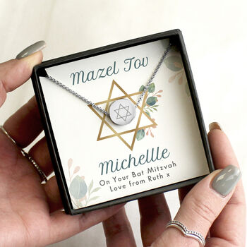 Bat Mitzvah Silver Tone Necklace And Box, 2 of 5