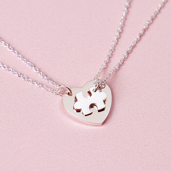 Silver Mum And Me Jigsaw Puzzle Heart Necklace, 2 of 8
