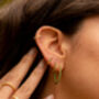Thin Emerald Green Hoop Earrings, Green Birthstones, thumbnail 3 of 5