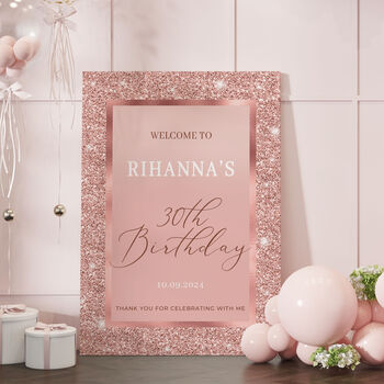 Rose Gold Birthday Welcome Sign, Any Age, 7 of 9