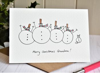 Personlised Snowman Family Handmade Card, 3 of 7