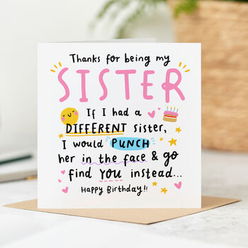 'Punch In The Face' Funny Sister Birthday Card, 2 of 2