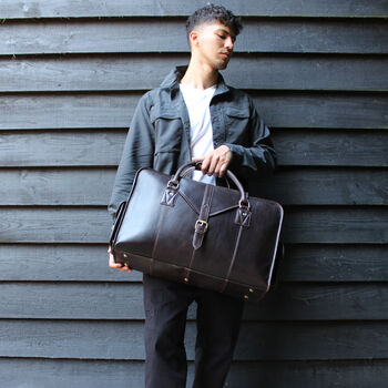 'Oxley' Men's Leather Weekend Holdall Bag In Chestnut, 2 of 12