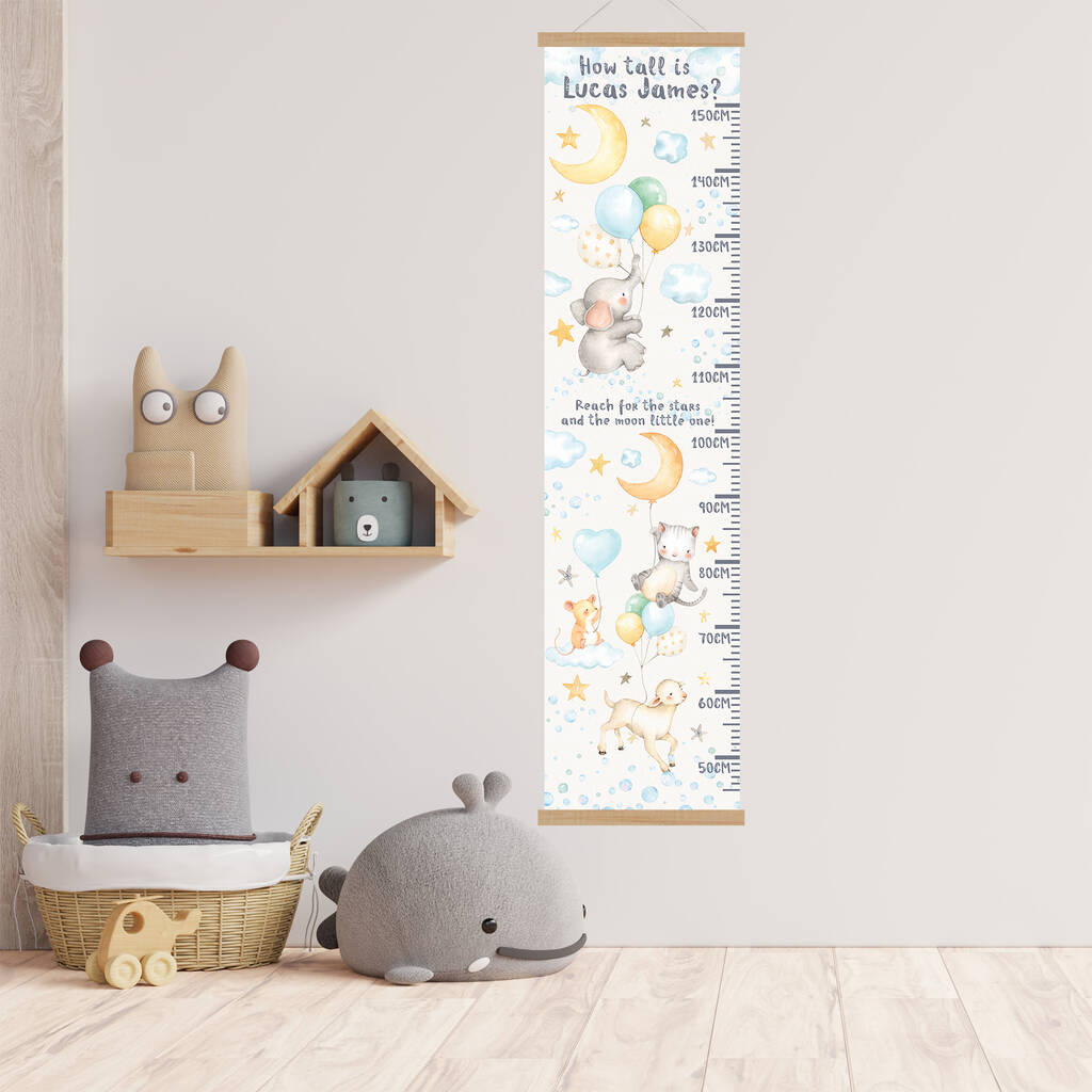 Personalised Pastel Blue Animal Balloons Height Chart, 1 of 3