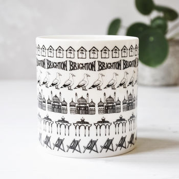 Brighton Beach Huts Illustrated Black And White Mug, 4 of 8