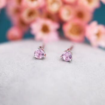 Tiny Pink Cz Stud Earrings In Sterling Silver, 3 of 11