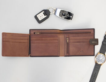 Personalised Dark Brown And Tan Leather Wallet Rfid, 8 of 9