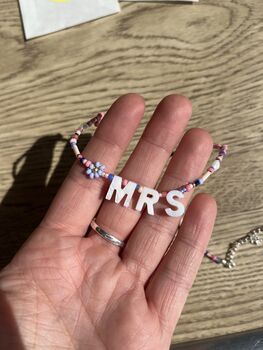 'Mrs' Beaded Necklace, With Mother Of Pearl Letters, 2 of 8