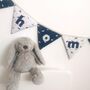 Dinosaur Bunting, Personalised Baby Name, White, Navy Blue, thumbnail 3 of 11