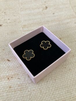 Black Five Leaf Clover Stud Earrings, 3 of 3