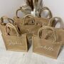 Personalised Square Jute Lunch Bridesmaid Top Handle Gift Bag, thumbnail 6 of 9