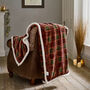 Luxury Rowin Tartan Sherpa Fleece Throw Super Soft Cozy Red And Green Check Blanket, thumbnail 1 of 2