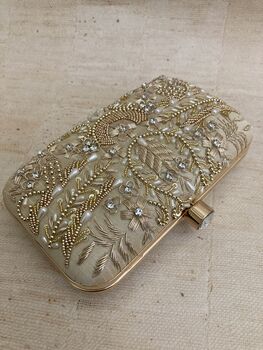 Gold Handcrafted Embroidered Rectangular Clutch Purse, 5 of 7