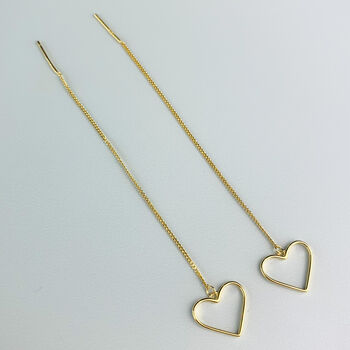 Gold Colour Sterling Silver Heart Threader Earrings, 3 of 5