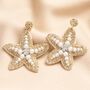 Bead And Pearl Starfish Drop Earrings In Gold, thumbnail 1 of 4