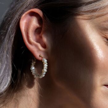 18ct Gold Plated White Pearl Hoop Earrings, 2 of 7