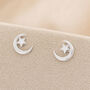 Sterling Silver Moon And Star Stud Earrings, thumbnail 1 of 4