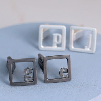 Personalised Initial Cufflinks. Oxidised Sterling Silver Black Monogram, 8 of 10