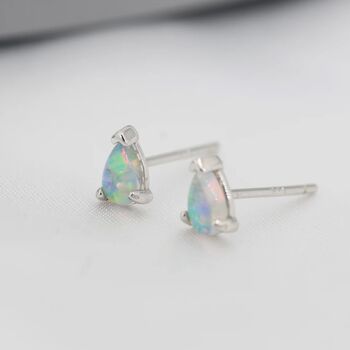 Tiny Opal Pear Stud Earrings In Sterling Silver, 4 of 11